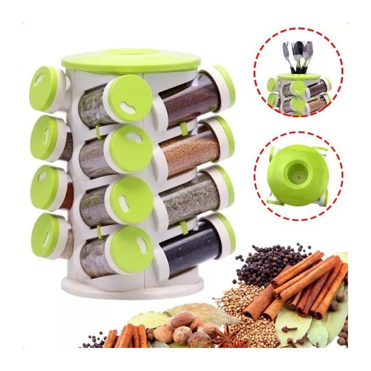 GENERICO - Especiero Giratorio Spice Rack De 16 Piezas Con Tapas Pop-up