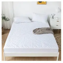 GENERICO - Cubre Colchon 2 Plaza + 2 Fundas Protector Colchon 150x200 Blanco