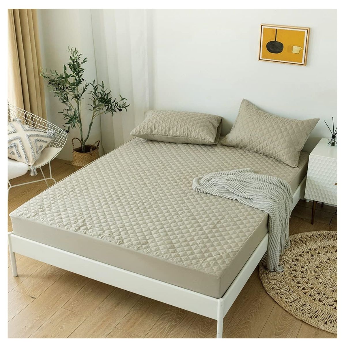 GENERICO - Cubre Colchon 2 Plaza + 2 Fundas Protector Colchon 150x200 Marron