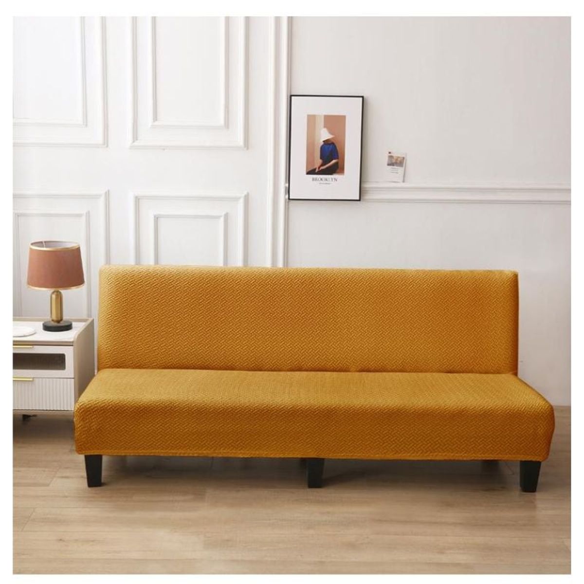 GENERICO - Funda Futones  Elástica Texturizada 2 Cuerpos Color Mostaza