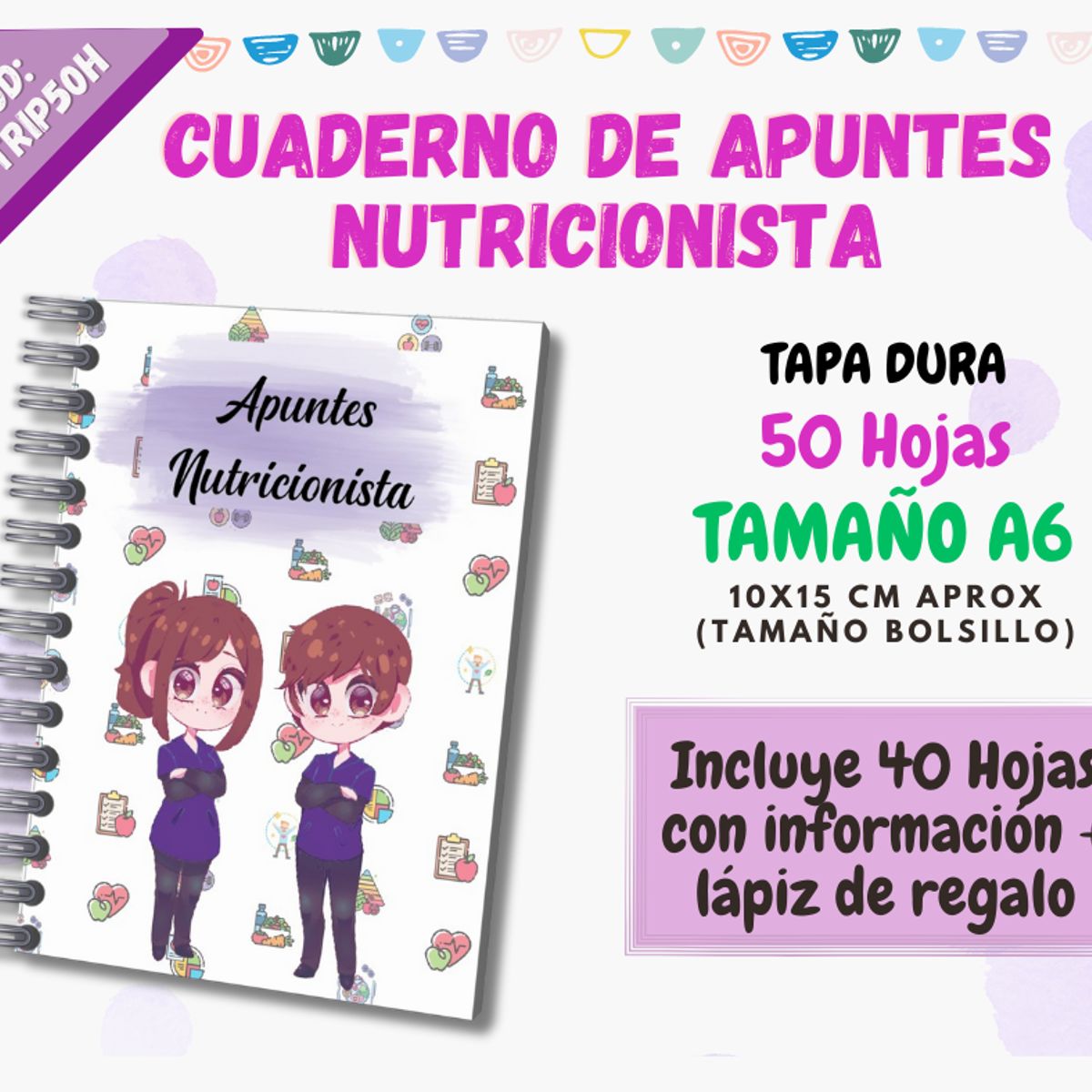 GENERICO - CUADERNO DE APUNTES NUTRICIONISTA A6 - 50 HOJAS