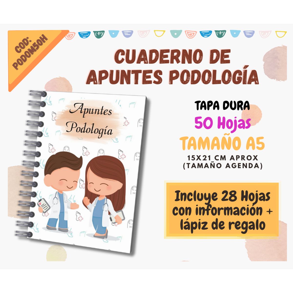 GENERICO - CUADERNO DE APUNTES PODOLOGIA A5 - 50 HOJAS