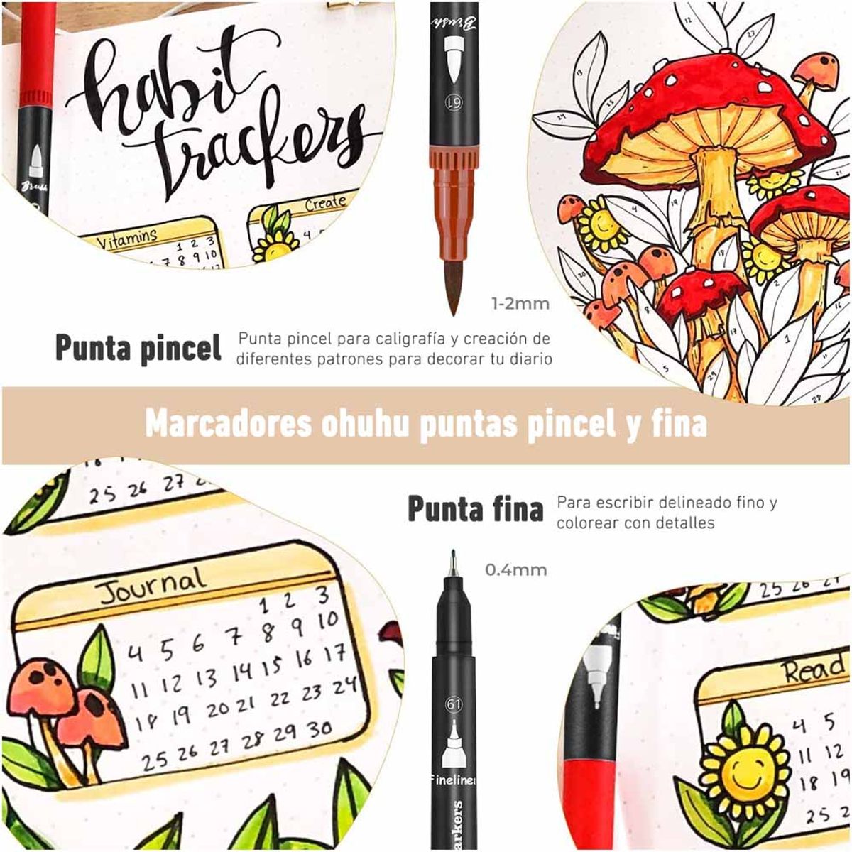 OHUHU - Ohuhu Maui 160 Marcadores A Base De Agua, Pincel Y Fineliner