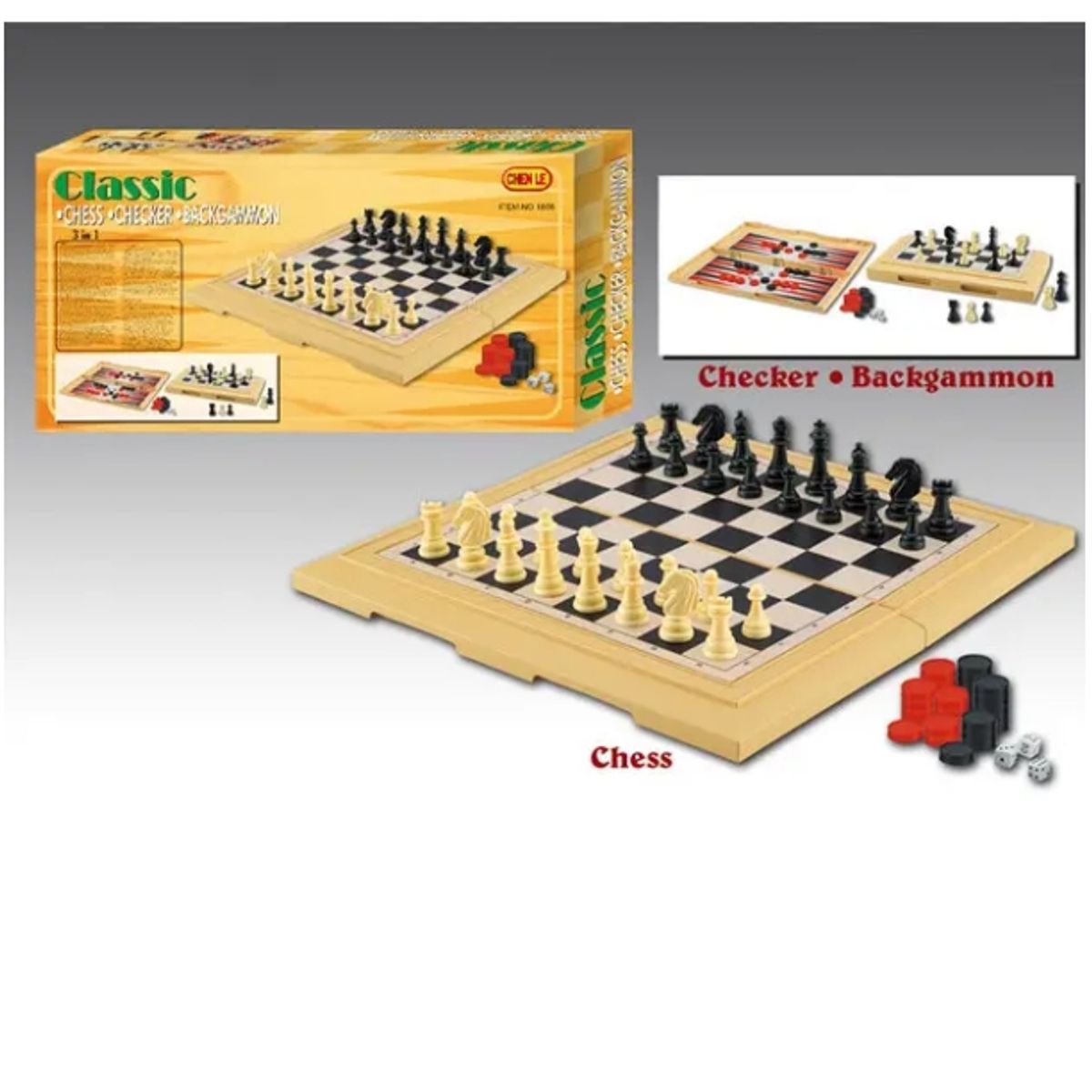 GENERICO - Juego De Tablero De Madera 3 en 1 Ajedrez Damas Y Backgammon