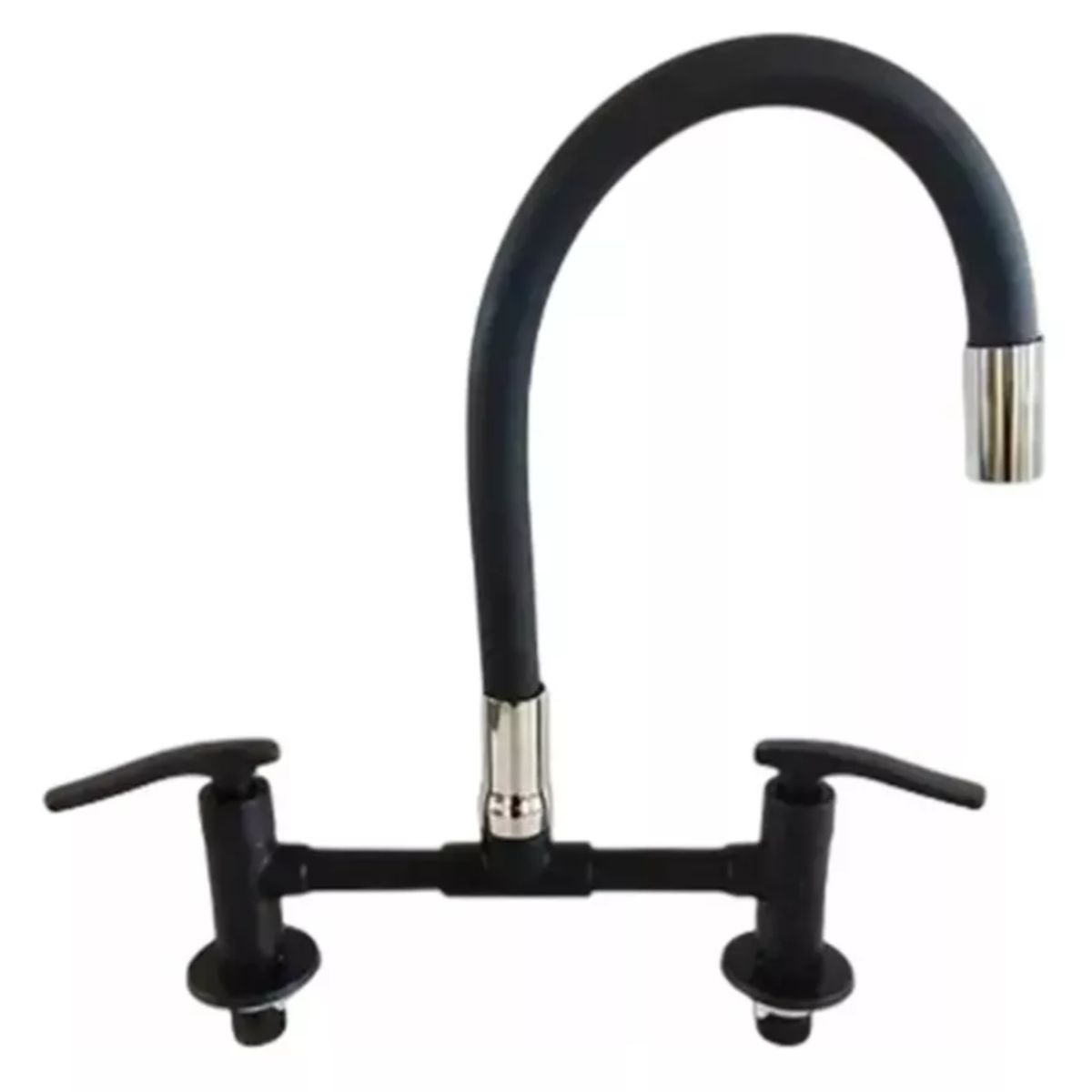 GENERICO - Llave Combinacion Lavaplatos Recta Metal Cuello Gel Negro Flexible
