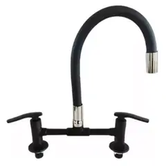 GENERICO - Llave Combinacion Lavaplatos Recta Metal Cuello Gel Negro Flexible