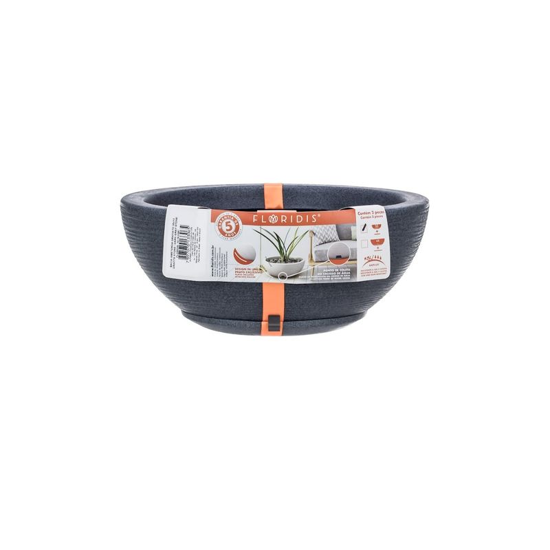 FLORIDIS - MACETERO FLORIDIS GRAFITO BOWL 13CM ALTO CON PLATO