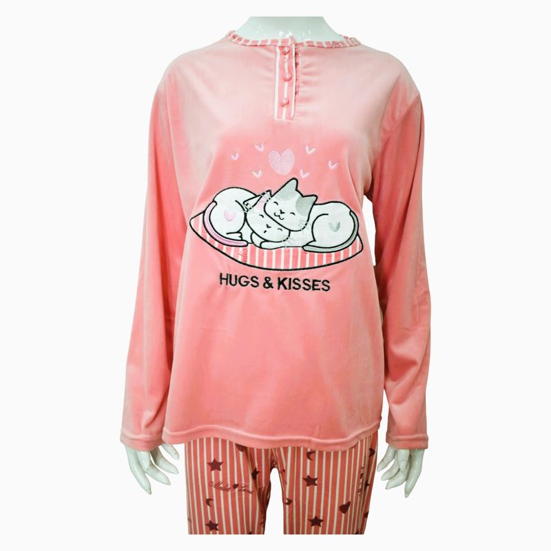 MEDIA LUNA - Pijama Mujer Plush Diseño Gatitos Domilones