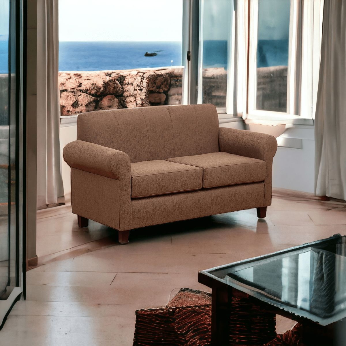 MUEBLES AMERICA - Sofá Lucy 2 Cuerpos Lino Café