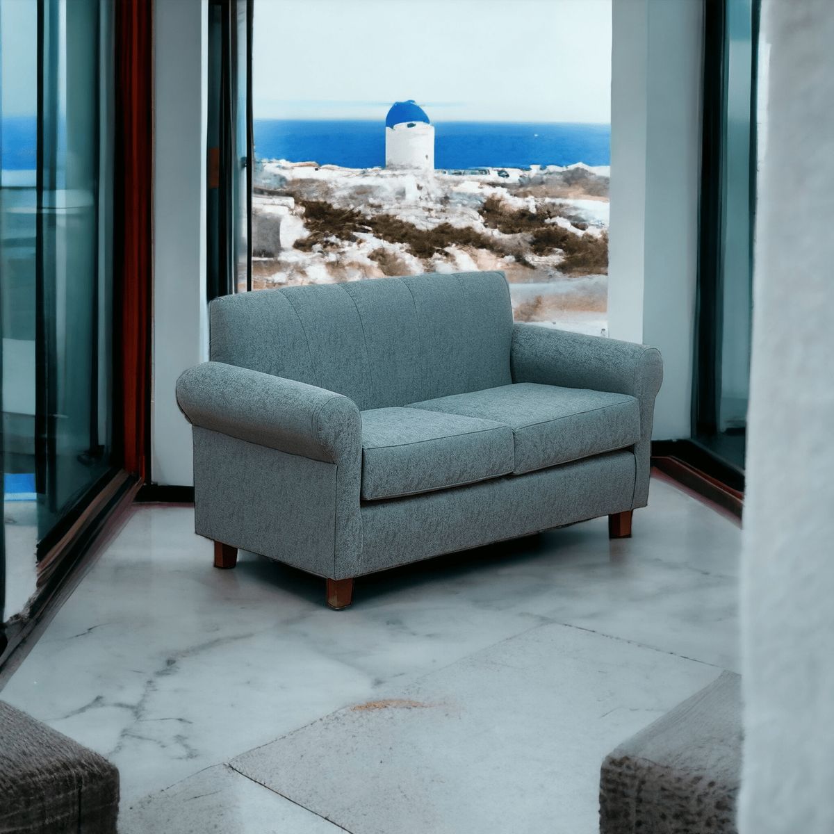 MUEBLES AMERICA - Sofá Lucy 2 Cuerpos Lino Azul Petróleo