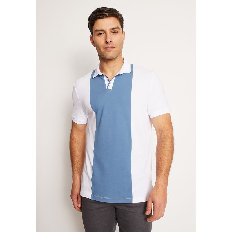 PERRY ELLIS - Polera Hombre Polo Bi Color Blanco