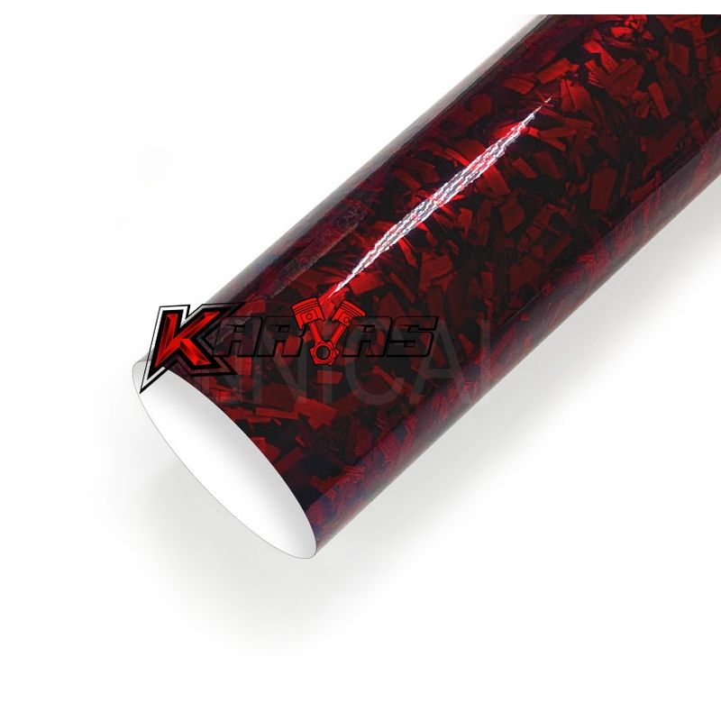 GENERICO - Papel Vinilo Fibra Carbono Forjado ROJO Auto Adhesivo Karvas