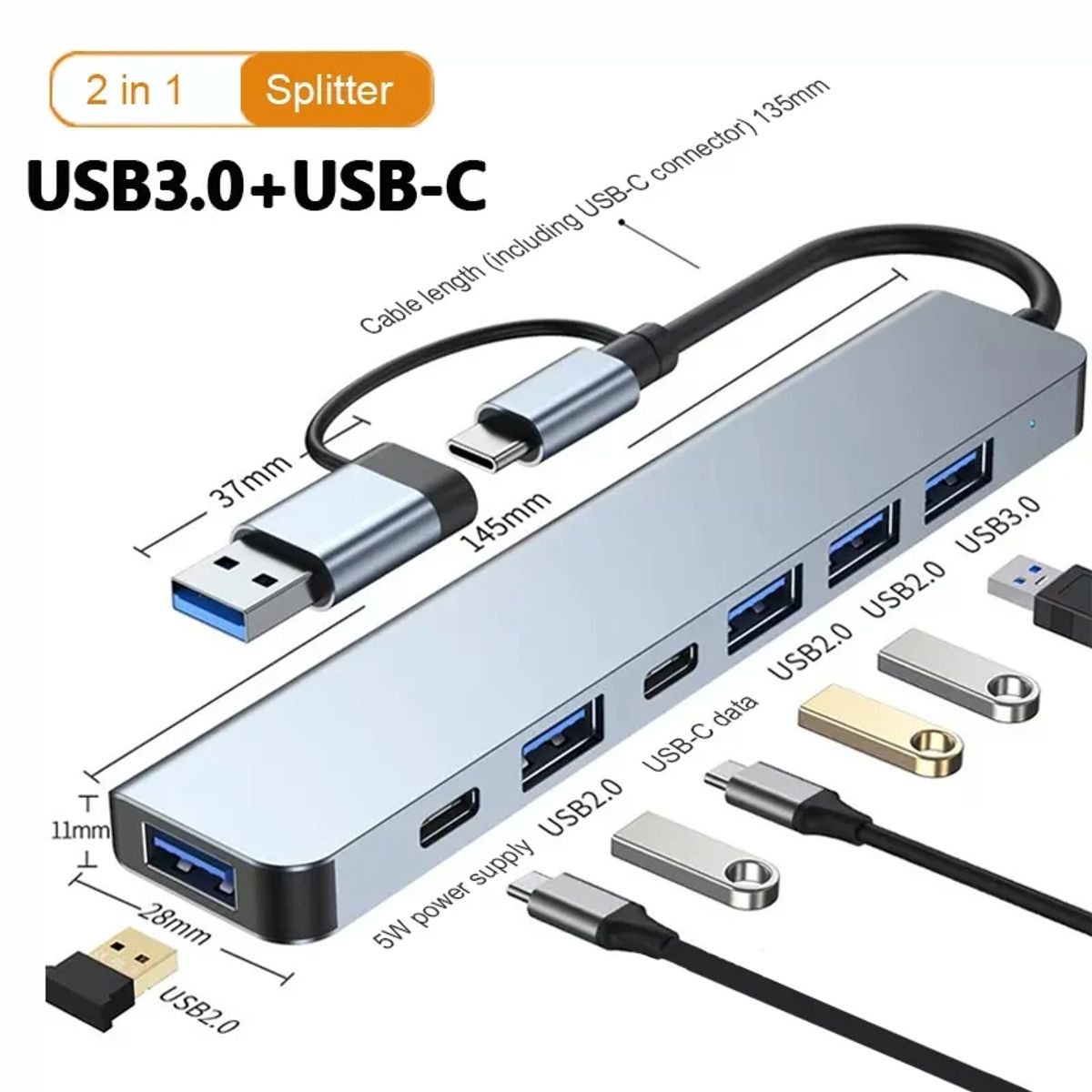 GENERICO - Hub Adaptador Usb Tipo C 7 En 1 Para Macbook iPad Notebook