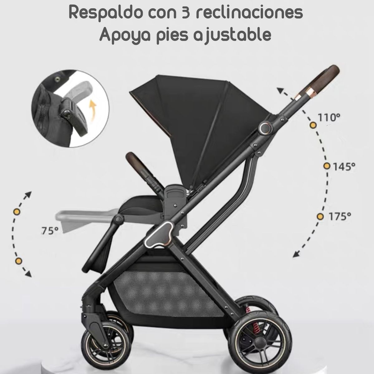 LUBABYCAS - Coche De Paseo Modo Apego Y Panorámico Lubabycas Negro