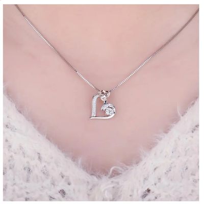 Imagen 2 del producto Collar plata 925 corazón rosa elegante mujer regalo