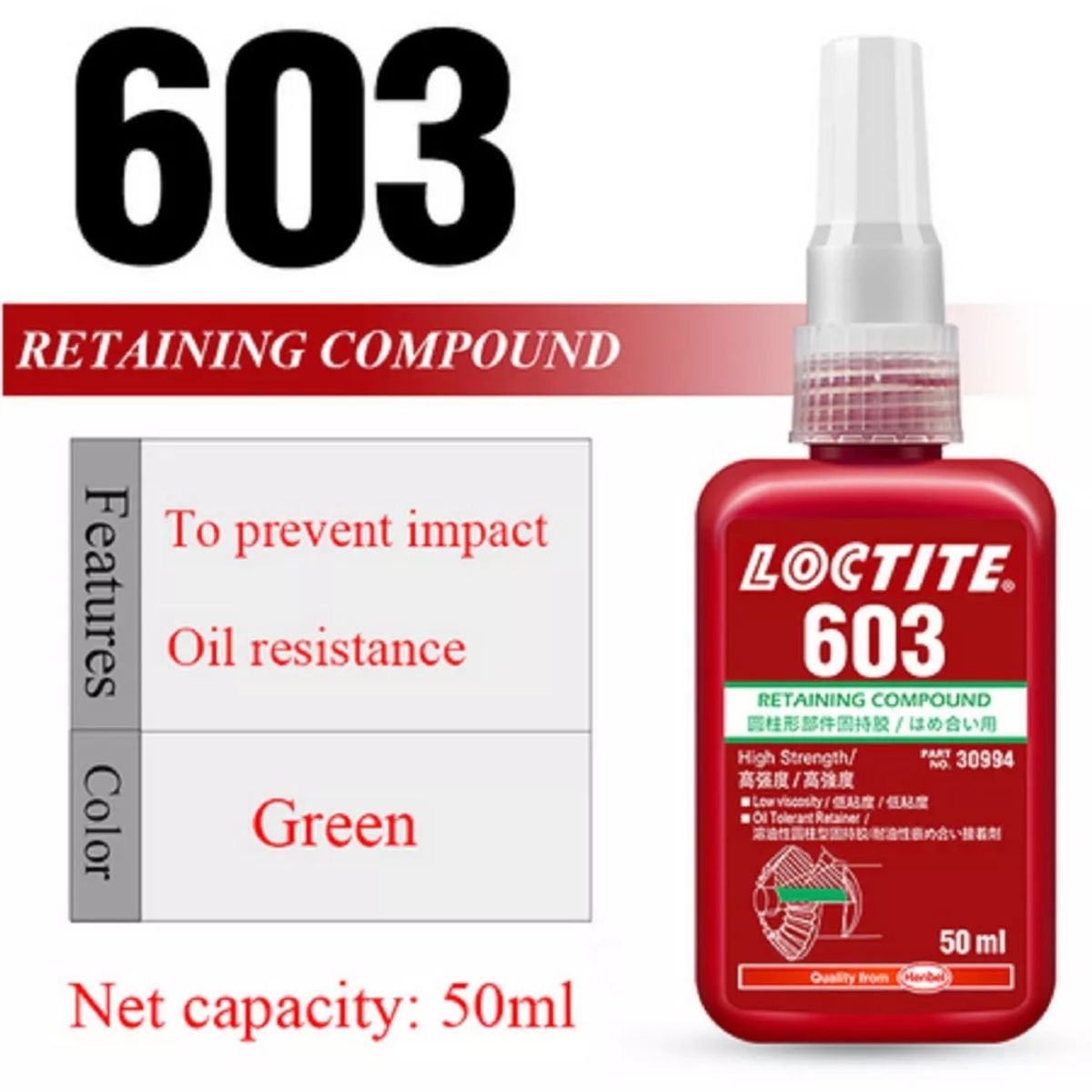 LOCTITE - Loctite 603 Retenedor Verde 50ml Viscosidad: 100/150 M Pa