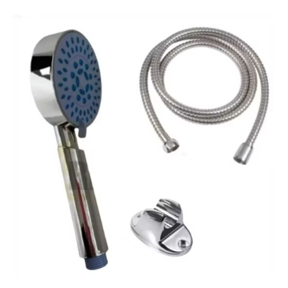 OEM - SET DE DUCHA TELÉFONO MANGUERA Y SOPORTE CROMADO AZUL