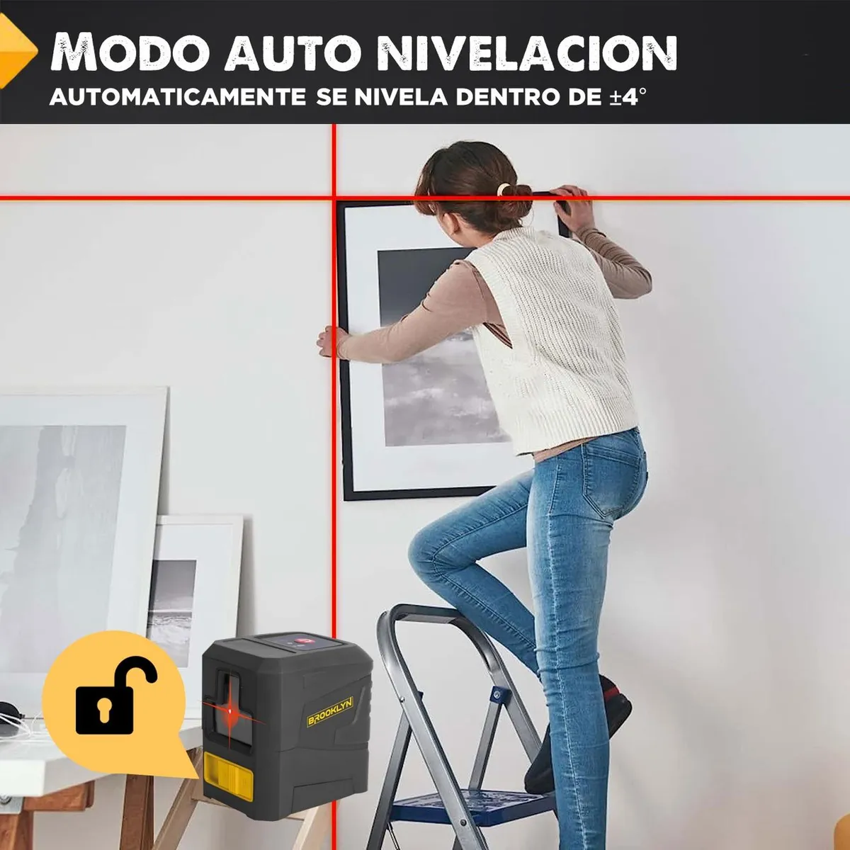 BROOKLYN - Nivel Laser Profesional Brooklyn Autonivelante Rojo 2 Lineas