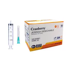 CRANBERRY - Jeringa Con Aguja Luer Slip 20ml 21gx1 1/2 - 50 Unds