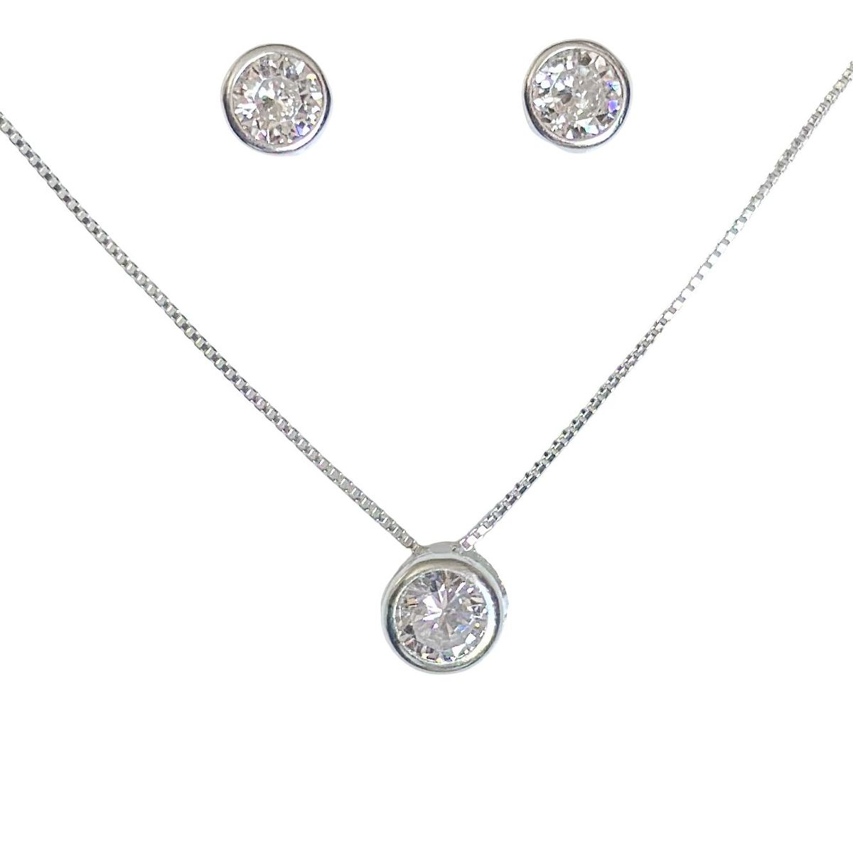 GENERICO - Conjunto Collar Colgante Aros Punto De Luz Plata Ley 925