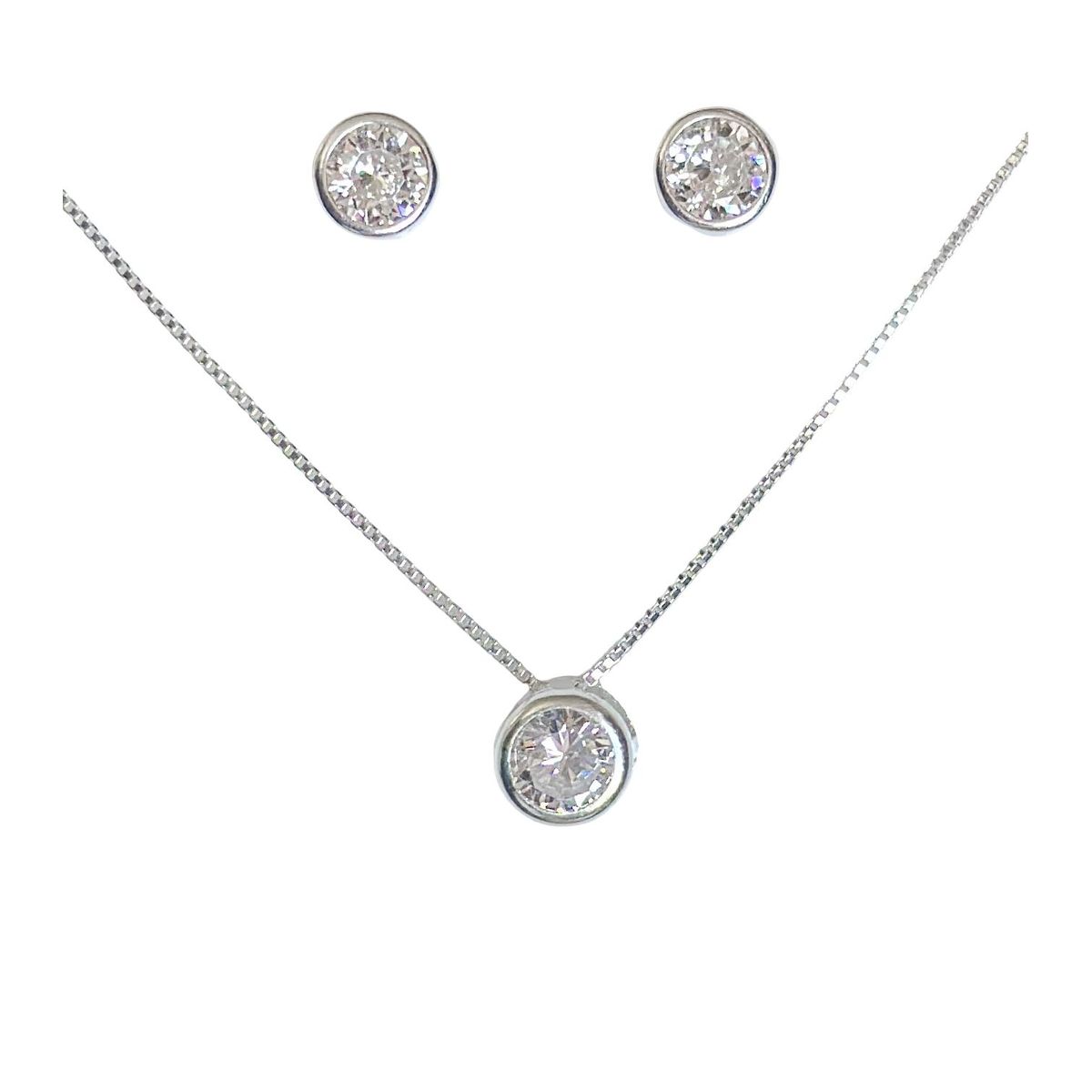 GENERICO - Conjunto Collar Colgante Aros Punto De Luz Plata Ley 925