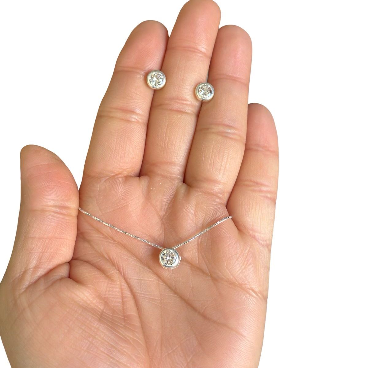 GENERICO - Conjunto Collar Colgante Aros Punto De Luz Plata Ley 925