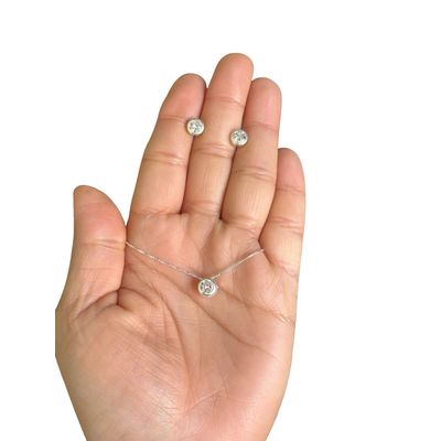 Imagen 2 del producto Conjunto Collar Colgante Aros Punto De Luz Plata Ley 925