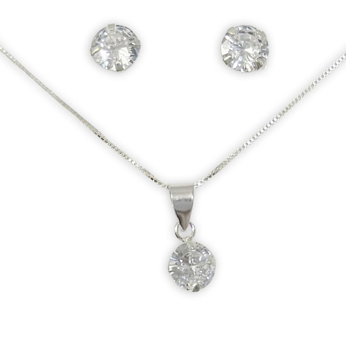 GENERICO - Conjunto Punto De Luz Aros Collar Circon Plata 925 + Caja