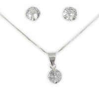 Conjunto Punto De Luz Aros Collar Circon Plata 925 + Caja