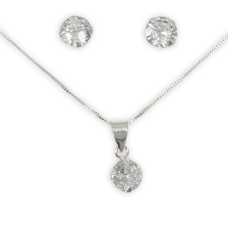 GENERICO - Conjunto Punto De Luz Aros Collar Circon Plata 925 + Caja