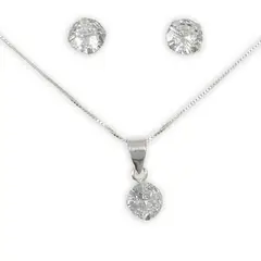 GENERICO - Conjunto Punto De Luz Aros Collar Circon Plata 925 + Caja