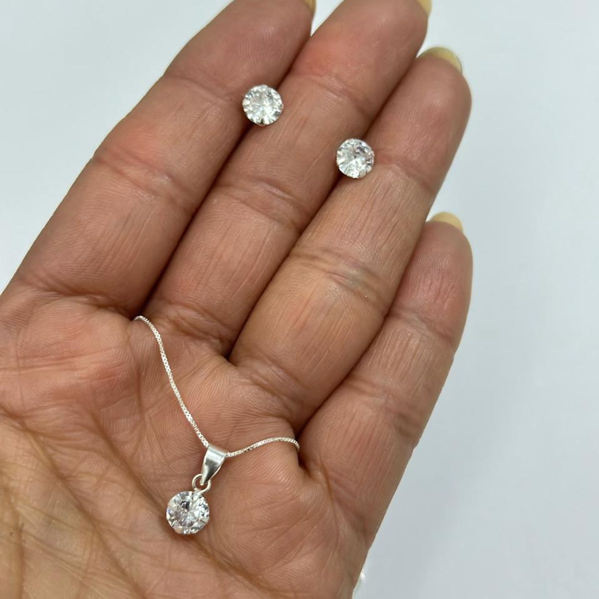 GENERICO - Conjunto Punto De Luz Aros Collar Circon Plata 925 + Caja