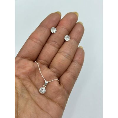 Imagen 2 del producto Conjunto Punto De Luz Aros Collar Circon Plata 925 + Caja