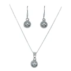 GENERICO - Conjunto Collar Aros Bolita Pelotita Esfera 8 Mm Plata 925