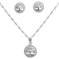 GENERICO - Conjunto Aros Collar Árbol De La Vida Circon Plata 925 Caja