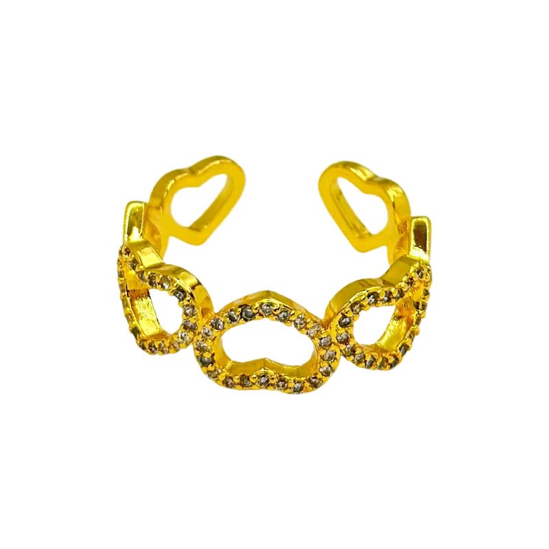 GENERICO - Anillo Juvenil Ajustable Corazon Circon Plata S925 Baño Oro