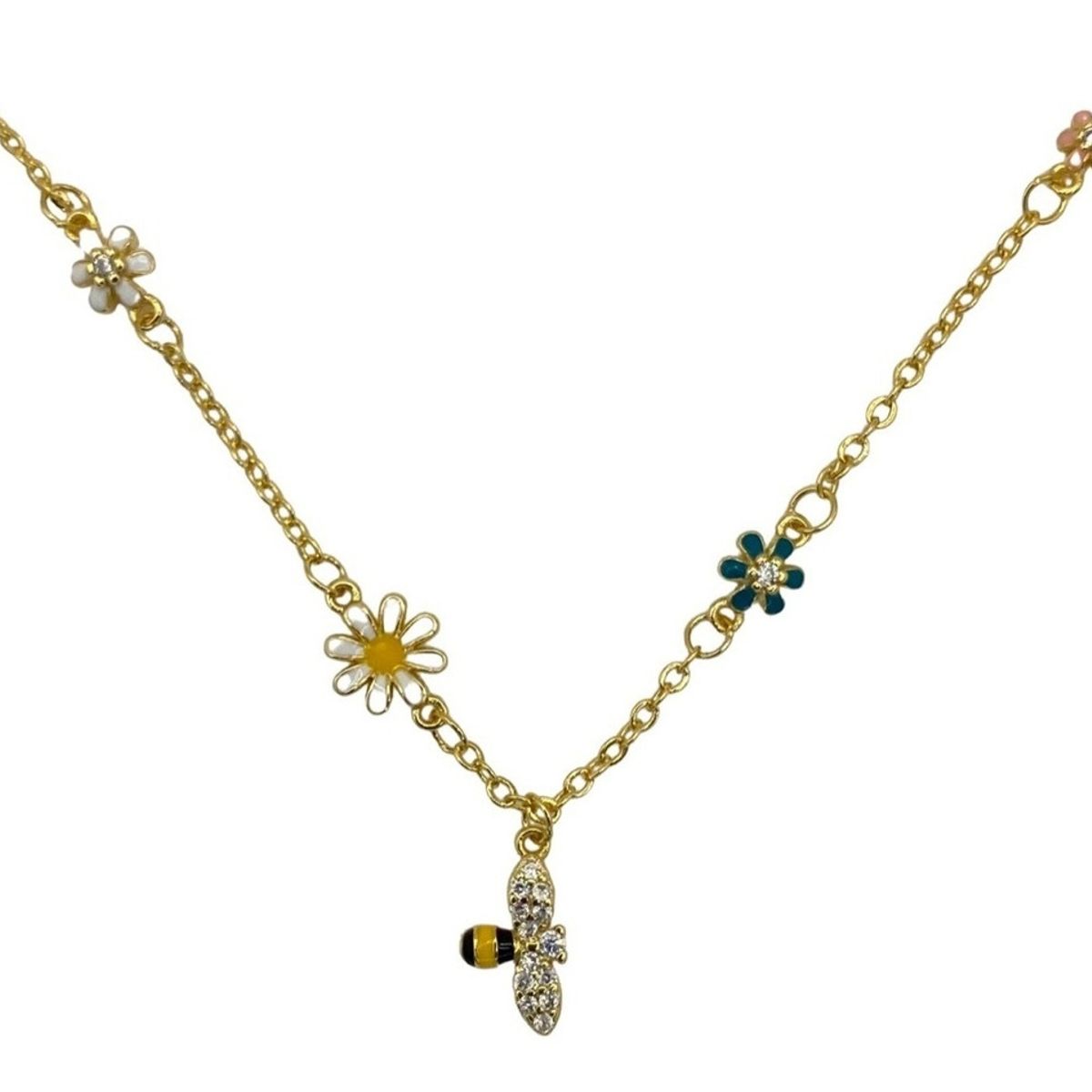 GENERICO - Pulsera Juvenil Abeja Flor Plata S925 Baño Oro +caja