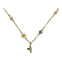 GENERICO - Pulsera Juvenil Abeja Flor Plata S925 Baño Oro +caja