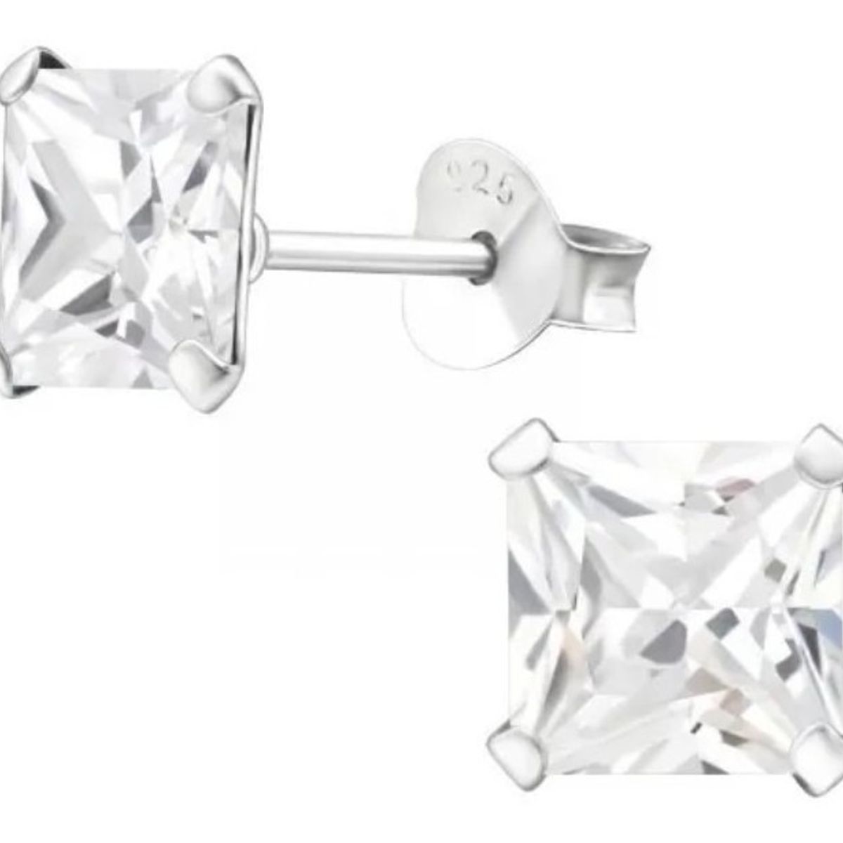 GENERICO - Aros Cuadrado 6 Mm Circon Blanco Plata Italiana 925