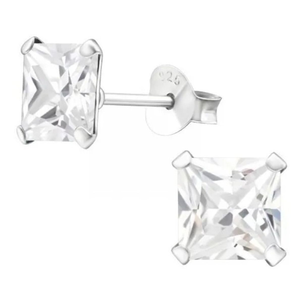 GENERICO - Aros Cuadrado 6 Mm Circon Blanco Plata Italiana 925