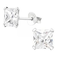 Aros Cuadrado 6 Mm Circon Blanco Plata Italiana 925