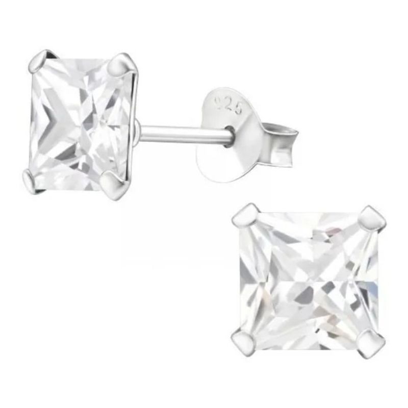 GENERICO - Aros Cuadrado 6 Mm Circon Blanco Plata Italiana 925