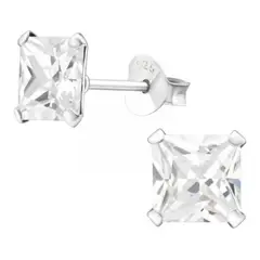 GENERICO - Aros Cuadrado 6 Mm Circon Blanco Plata Italiana 925