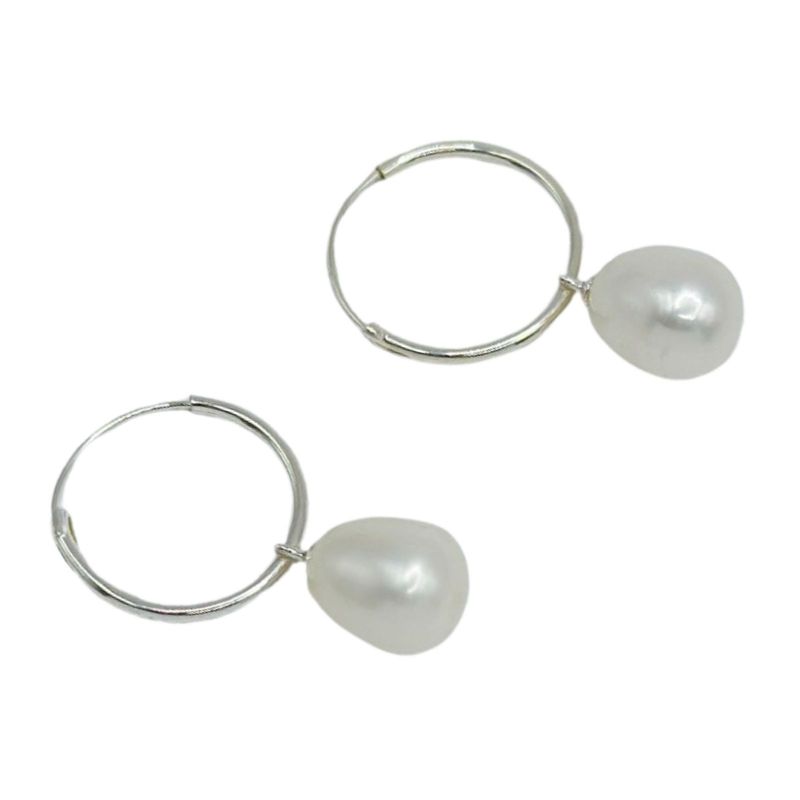 GENERICO - Aro Argolla Perla Blanca Colgante Plata 925 Más Caja