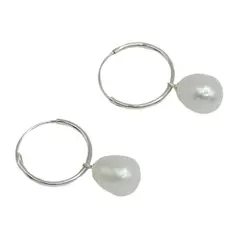 GENERICO - Aro Argolla Perla Blanca Colgante Plata 925 Más Caja