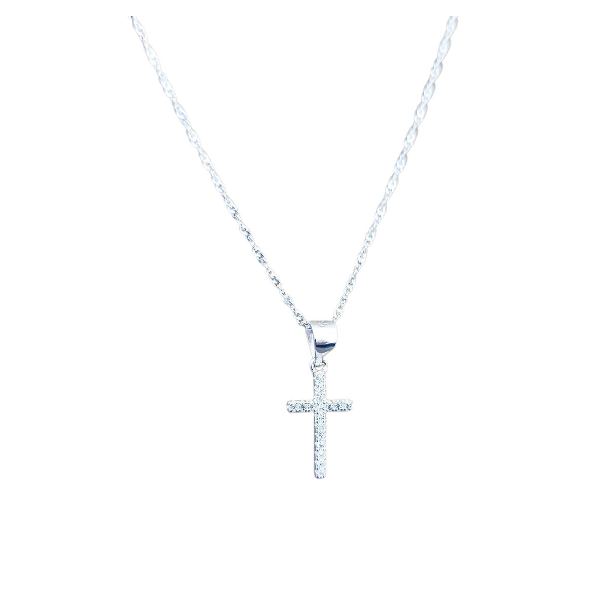 GENERICO - Collar Cadena Fina Más Colgante Cruz Con Circones Plata 925