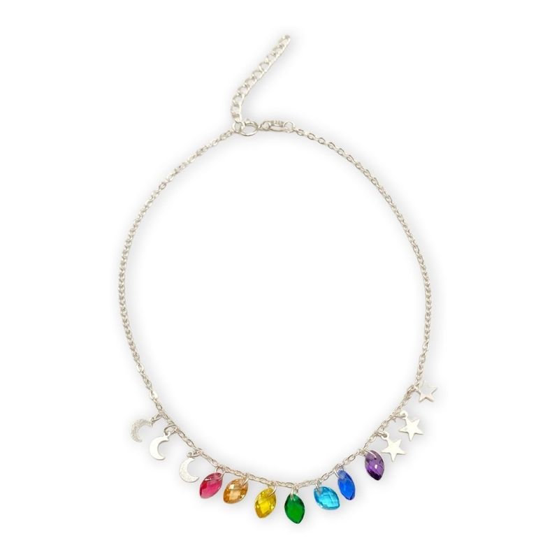 GENERICO - Tobillera Cristales Swarovski Lunas Estrellas Plata Ley 925