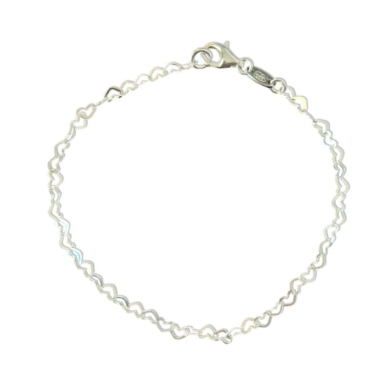 GENERICO - Pulsera Juvenil Corazones Calados 16 Cm Plata Ley 925 + Caja