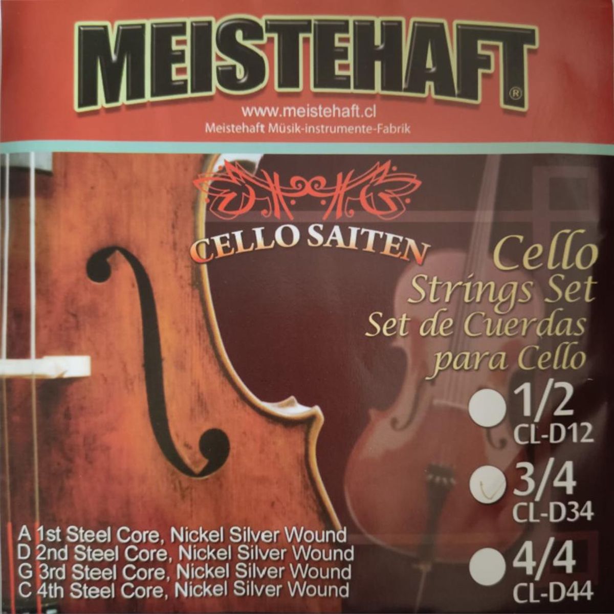 MEISTEHAFT - Set de cuerdas para violonchelo 3/4 Meistehaft CL-D34 - Gris
