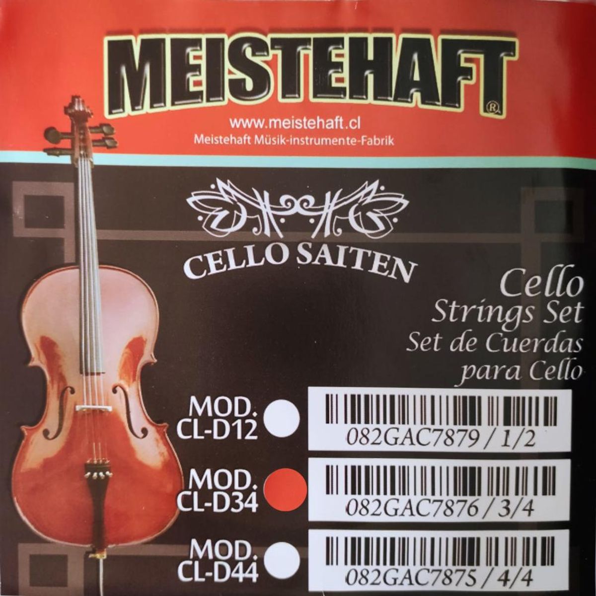 MEISTEHAFT - Set de cuerdas para violonchelo 3/4 Meistehaft CL-D34 - Gris